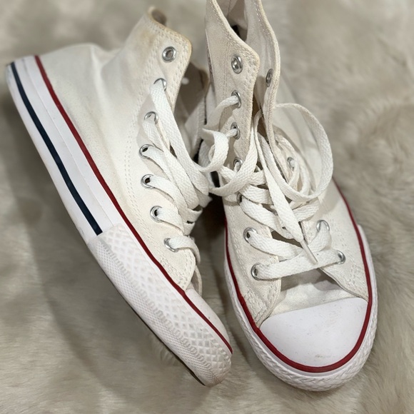 Converse kids sz 3 high top white red blue sneakers used condition - Picture 2 of 3
